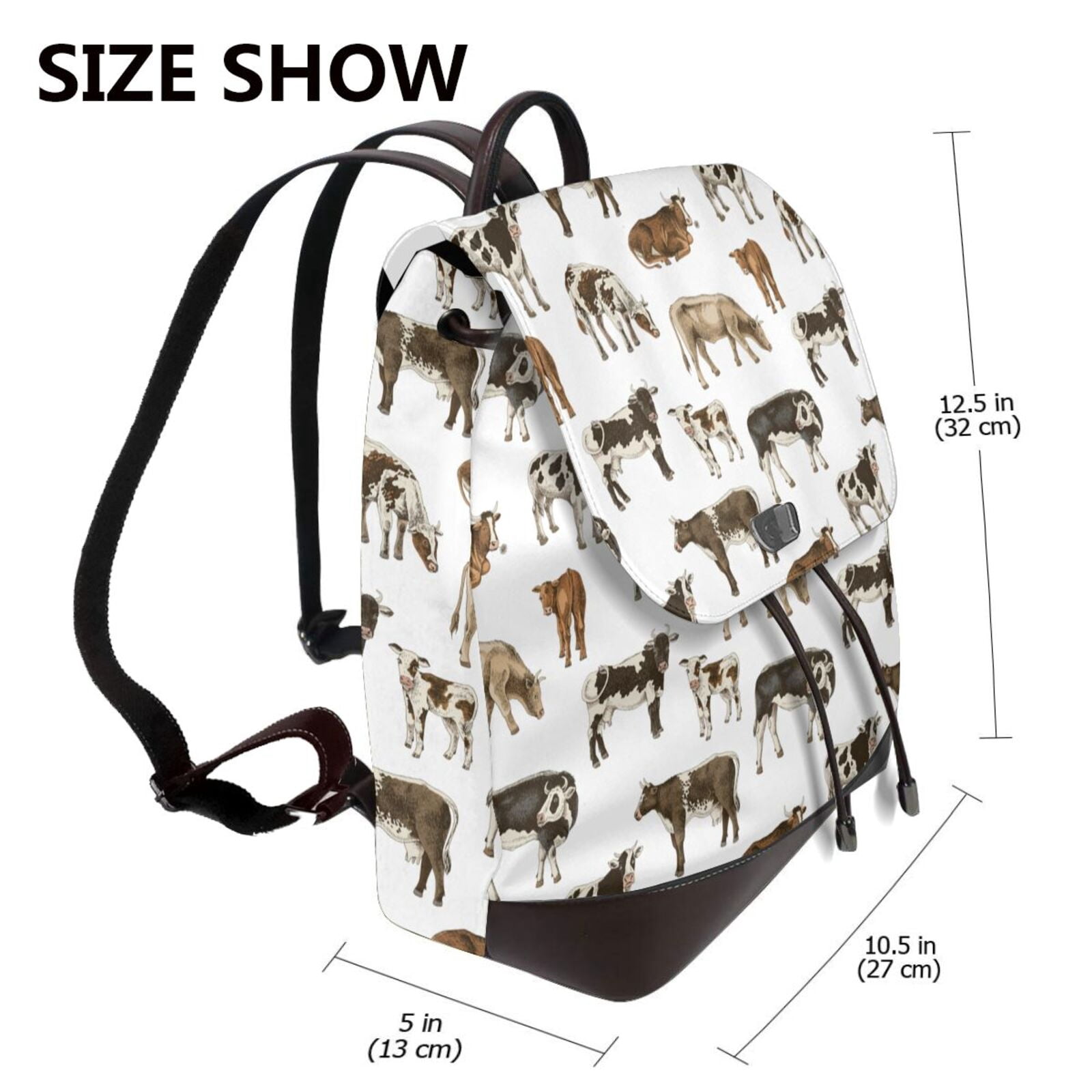 Kuqiui Cow Print Leather Backpack Purse For Women Fashion Ladies Vintage Bags Casual College Travel Backpacks bag