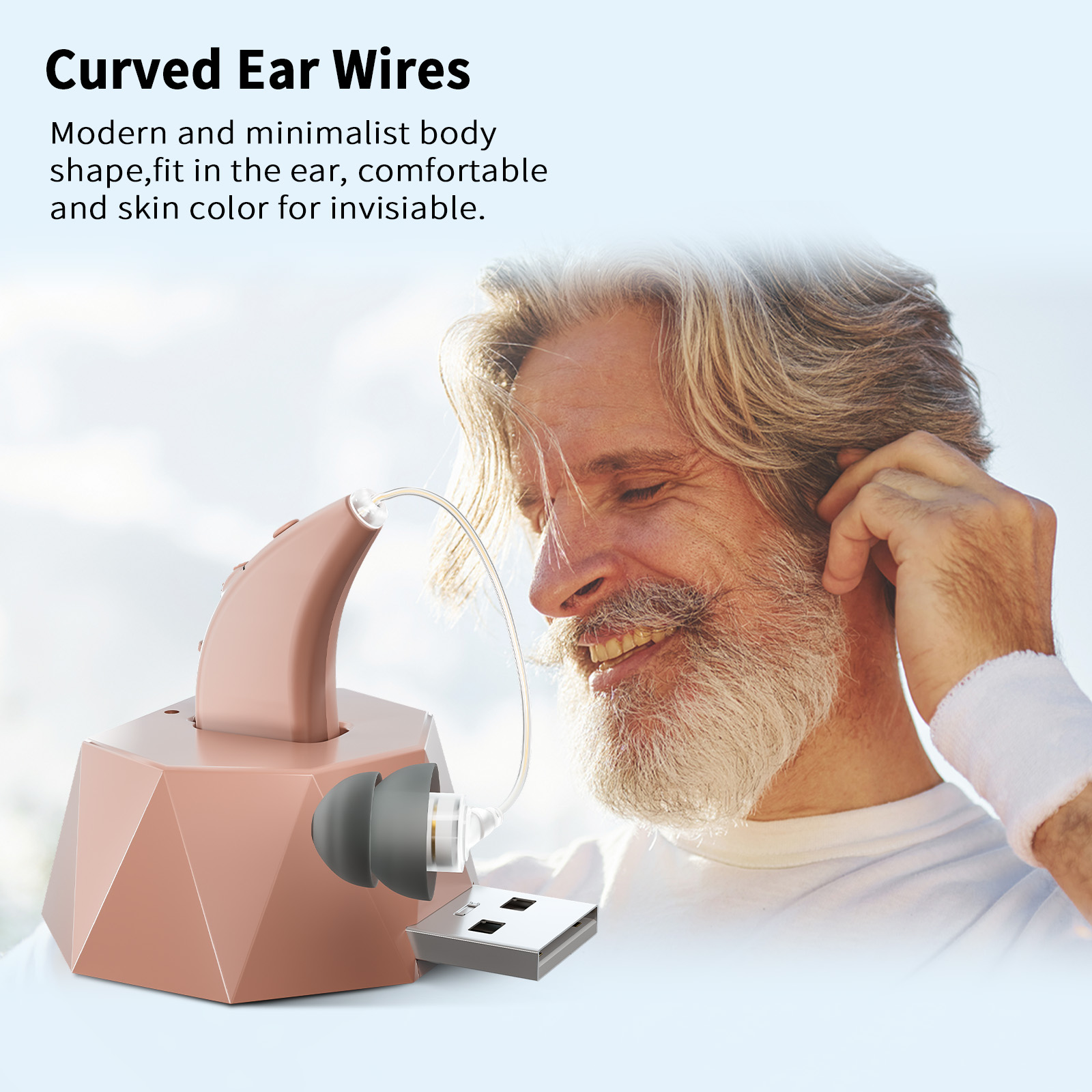Delmicure Hearing Aids for Seniors with Charging Base, 8-Level Volume, Rechargeable, Digital, VHP-1504 Beige, Single