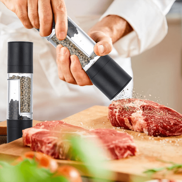 Manual Pepper Grinder or Salt Shaker for Professional Chef - Best Spice Mill with Brushed Stainless Steel - Stainless Steel Short, Silver