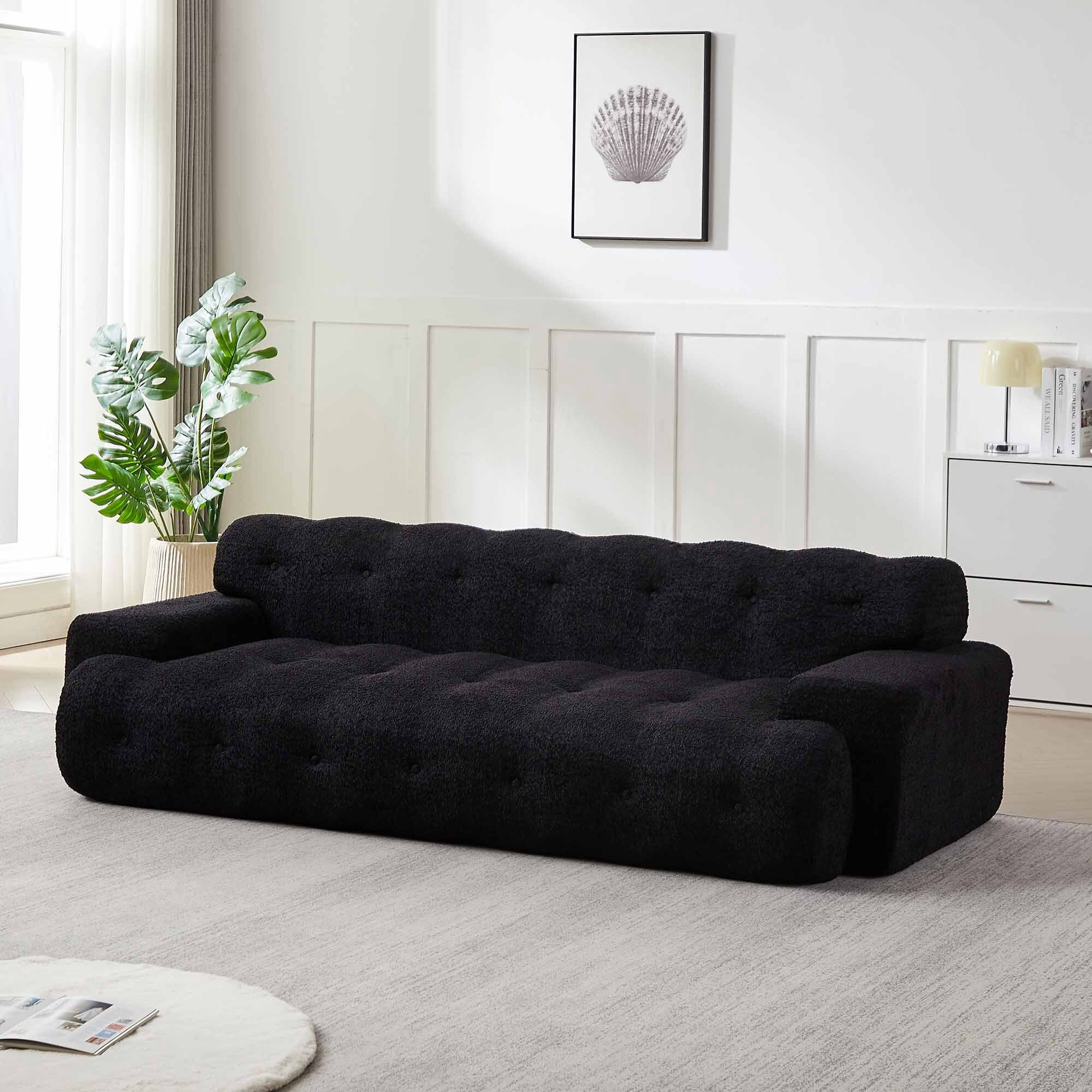 Lunale Boneless Cloud Sofa, No Assembly Required, Modern 3-Seater Chenille Couch for Living Room, Black