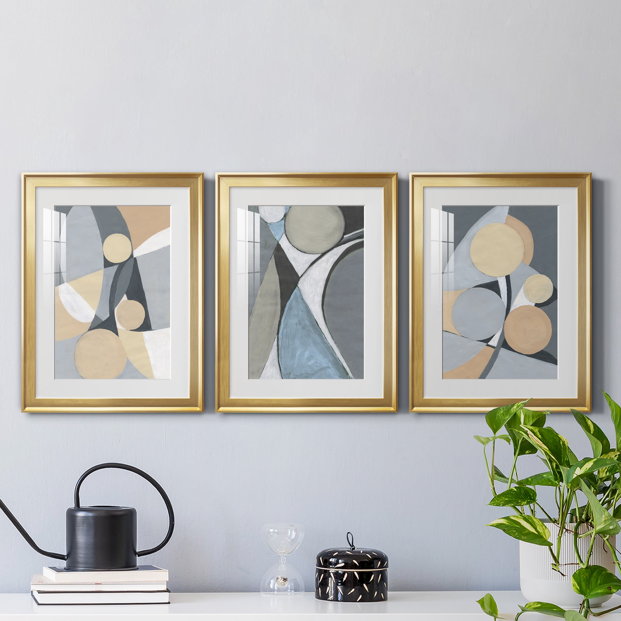 &nbsp;A Soft Jeweled Geometric II Premium Framed Prints Set of 3 - Ready to Hang - 22 x 30 Each - Gold Frame