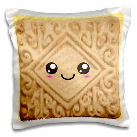 3dRose Kawaii Happy Vanilla Custard Cream Cookie - Cute Smiley Foods - Creamy Cartoon Anime Biscuit - Pillow Case, 16 by