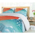 thumbnail image 5 of Ambesonne Wave Duvet Cover Sets, Japanese Far Eastern Nature, 2-Queen, Vermilion Seafoam, 5 of 7