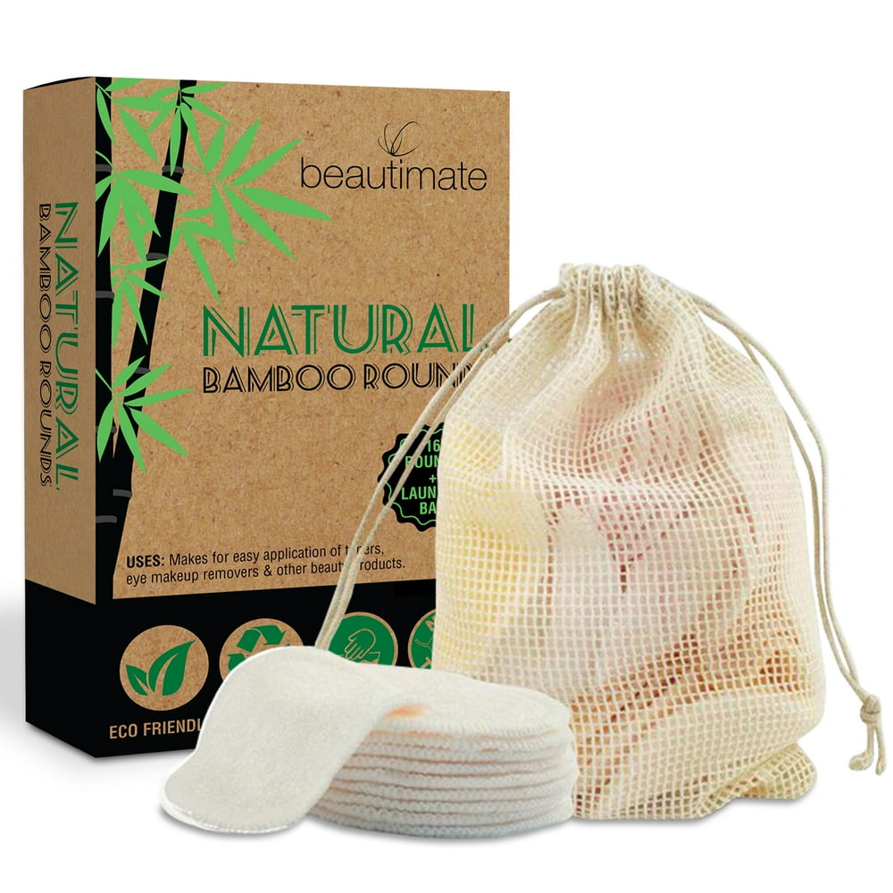 beautimate Bamboo Cotton Rounds Reusable Makeup Remover Pads 16 Pack