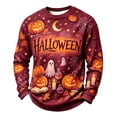 thumbnail image 2 of Crew Neck Long Sleeve Casual Sweatshirt for Men Retro Halloween All Over Print Pumpkin Ghost Candle Star Pullover, 2 of 4