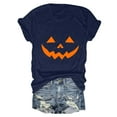 thumbnail image 3 of Funny Pumpkin Face Halloween Tshirts Women 2025 Short Sleeve Crewneck Funny Graphic Halloween Shirts for Women, 3 of 6