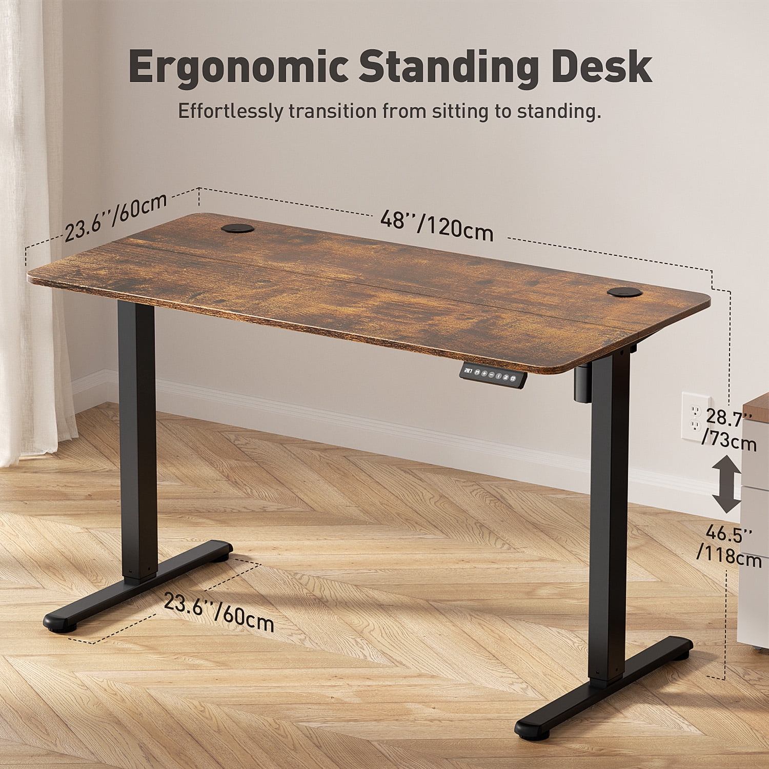 Gylador Electric Standing Desk, 48''x24'' Height Adjustable Desk with Memory Preset, Stand up Desk with Electric Lift, Electric Desk for Home, Computer Desk, Office Desk, 2 Boards, Brown