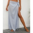 thumbnail image 3 of Lu's Chic Women's Sexy Wrap Skirt Cover Up Linen Beachwear Beach Fringe Polyester Fitted High Slit Light Beach Skirt Sky Blue Small-X-Large, 3 of 4