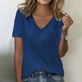 thumbnail image 2 of Delayuji Women's Spring/Summer V Neck Solid Color Base Thin Striped Strip Short Sleeved T Shirt Blue L Polyester,Spandex Short Sleeve Shirts for Women, 2 of 3