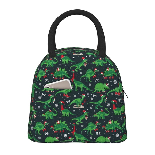 Easygdp Dino Christmas Party Bolsa de Almuerzo Insulada Grande, Forro de Aluminio, Diseño Espacioso, a Prueba de Fugas, Ideal para Trabajo, Picnics, Viajes y Actividades al Aire Libre