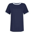 thumbnail image 6 of Uaswgudfs Women's Crew Neck Blouse Top with Short Sleeves and Contrast Trim Detail - Lightweight, Soft Material for Effortless Summer Casual Wear, 6 of 6