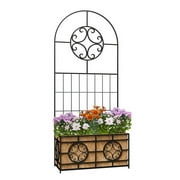 Panacea Wide Scroll Planter Trellis w/Coco Liner, Black, 76"