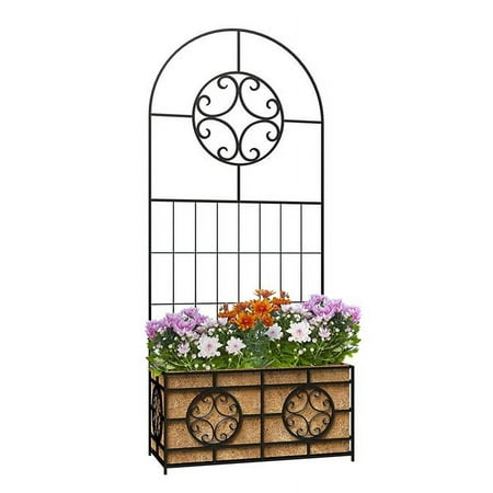 Panacea Wide Scroll Planter Trellis w/Coco Liner, Black, 76"