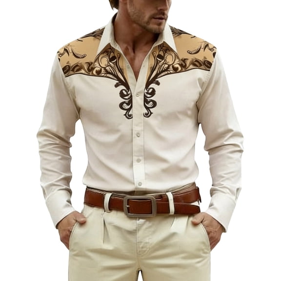CONZONE Mens Buttons Down Shirts Short Sleeve Shirts for Men Trendy Western Cowboy Graphic Lapel Soft Lightweight Tops