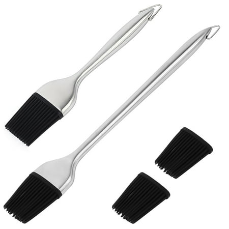 

Stainless Steel BBQ Brush Silicone Baking Oil Sauce Brush Tools for Outdoor Home (1Pc 8 Cun Round Tail Brush + 1Pc 12 C