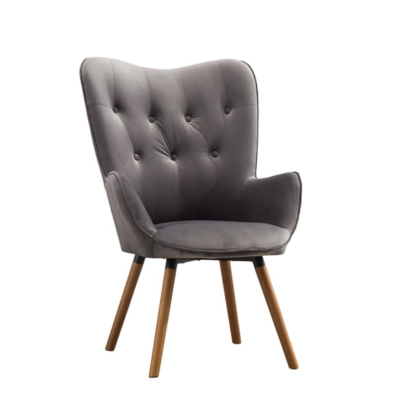 30" Gray Velvet Tufted Accent Chair with Button Back, Contemporary Lounge Chair (30"W x 26.75"D x 41.5"H)