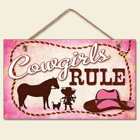 - New Little Cowgirls Rule Sign Pink Plaque Western Cowboy Hat Horse Rope Decor