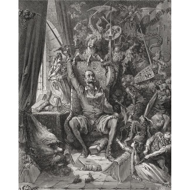 Engraving By Gustave Dore 12 18 French Artist Illustrator Of Don Quixote Amongst His Books In His Library From D Poster Print 44 13 X 16 Walmart Com