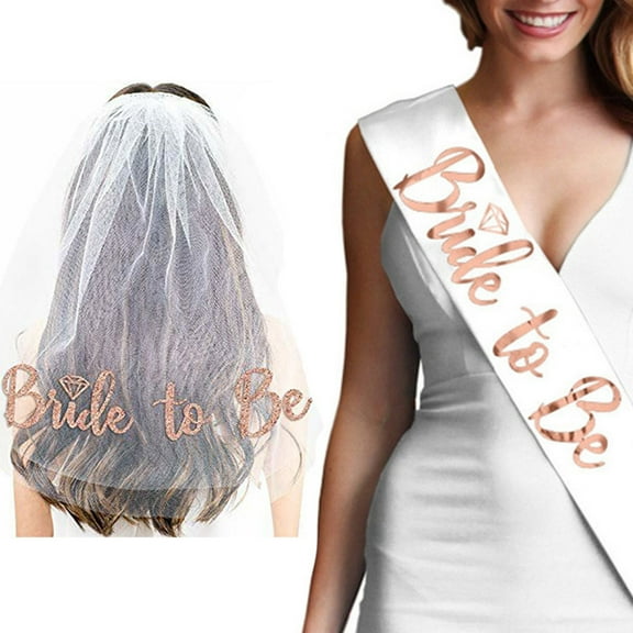 Bachelorette Rose Gold Veil Set for Bride To Be Gift Bridal Shower Gift Supplies Set of 2 pack Bride to Be Sash