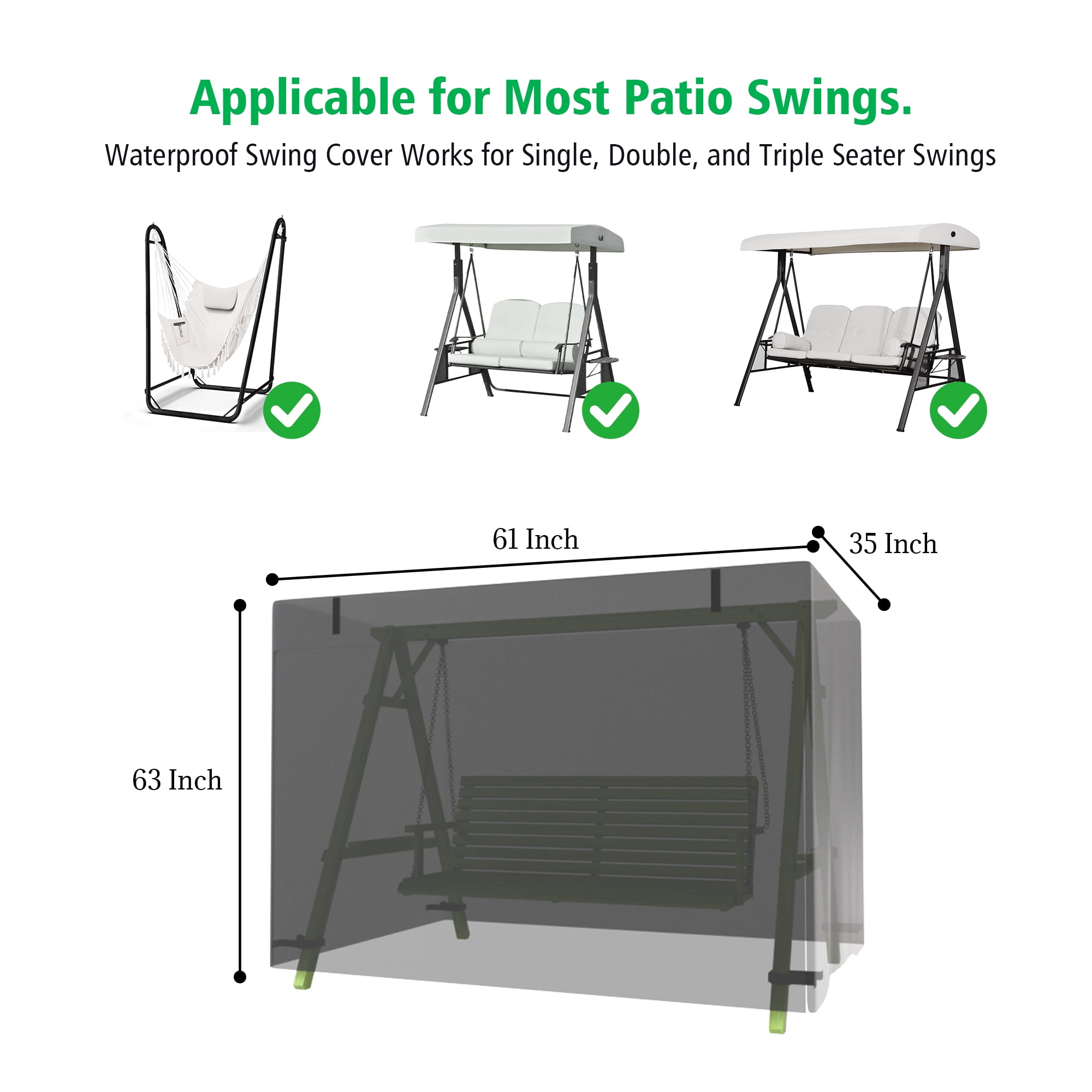 COSYUMI Outdoor Swing Covers for 3 Seater, Patio Swing Cover for Outdoor Patio Swing, Waterproof Hammock & UV Resistant Swing Canopy Cover, Garden Swing Chair Cover Furniture Protector,65x49x66Inch