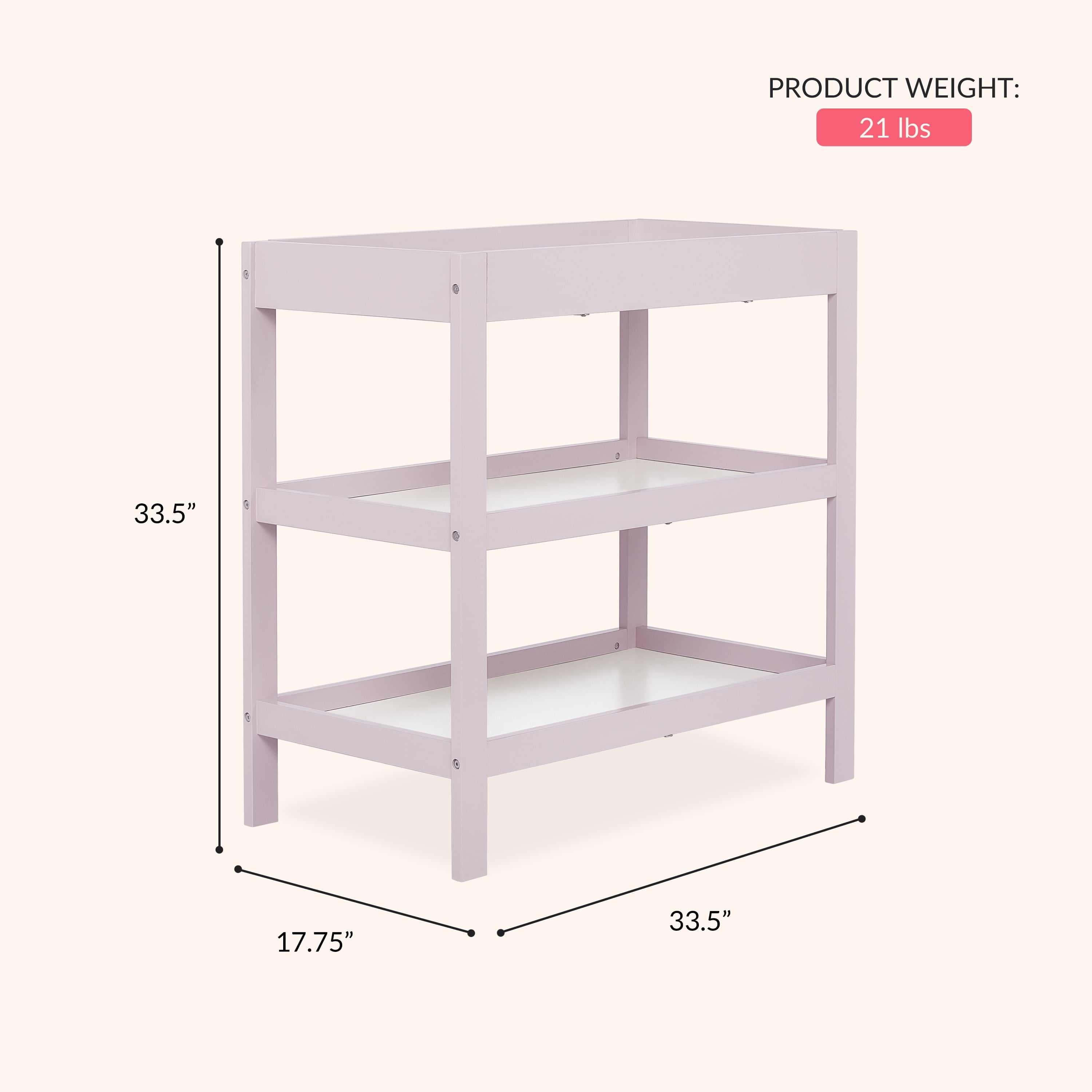 Dream On Me Ridgefield Changing Table, 34" L x 20" W x 30" H, New Zealand Pinewood, Blush Pink