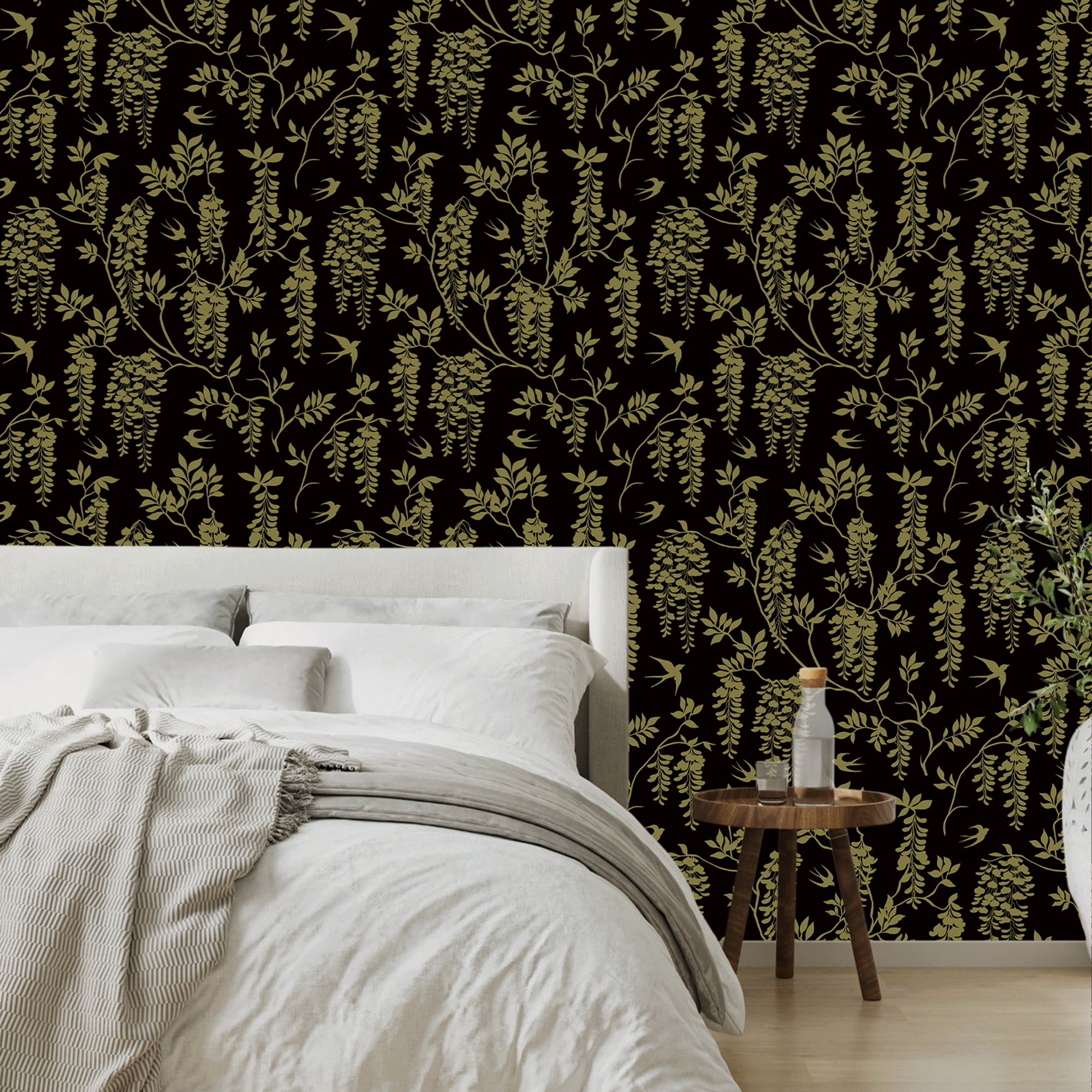 UMIGGEE Floral Wallpaper Peel and Stick Flower Black Wall Paper Self Adhesive Wallpaper 17.7-in x 118-in Contact Paper Removable Wallpaper for Home Decor Wall Covering Old Furniture Renovation