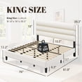 thumbnail image 2 of Bolvdo King Bed Frame with Velvet Upholstered Headboard, Metal Support, No Box Spring Needed, Noise Free, Easy Assembly, Beige, 2 of 8