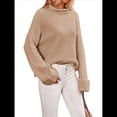 thumbnail image 1 of Suéteres de Cuello Redondo para Mujer, Conjuntos de Otoño, Suéteres de Punto con Cuello Redondo y Abertura Lateral, Tops de Moda. Caqui L, 1 of 10