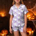 thumbnail image 2 of KPOPLK Little Girls Pajamas Set Halloween Sleepwear Short Sleeve Button Down Silk Shirt and Shorts Sleepwear 2 Piece Kids Pjs 2-13Years,Size 4-5 Years, 2 of 5