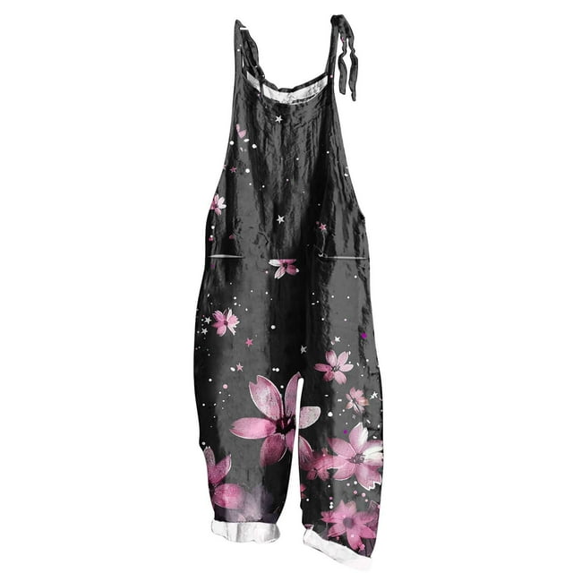 yoeyez Rompers for Women Summer,Ladies Print Summer Plus Size Long Jumpsuits Sleeveless Adjustable Straps Backless Overalls Jumpsuits With Pockets Pink,S