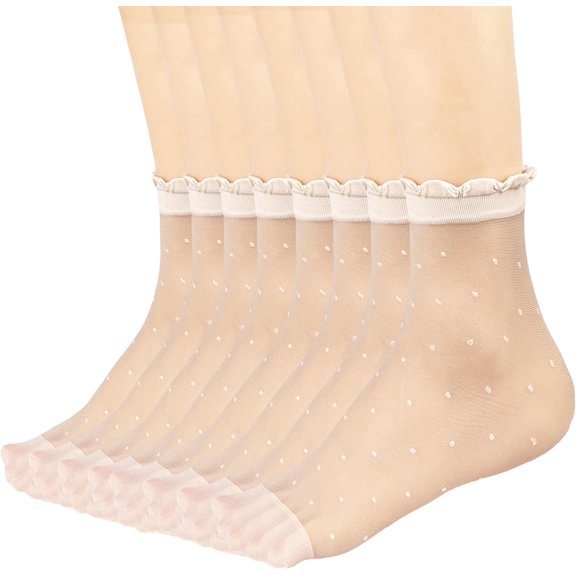 Zhengup 12 Pairs Women's Sheer Ruffled Socks Frilly Ankle High Nylon Stocking Summer Ultra Thin Cool Silk Dot Socks for Women