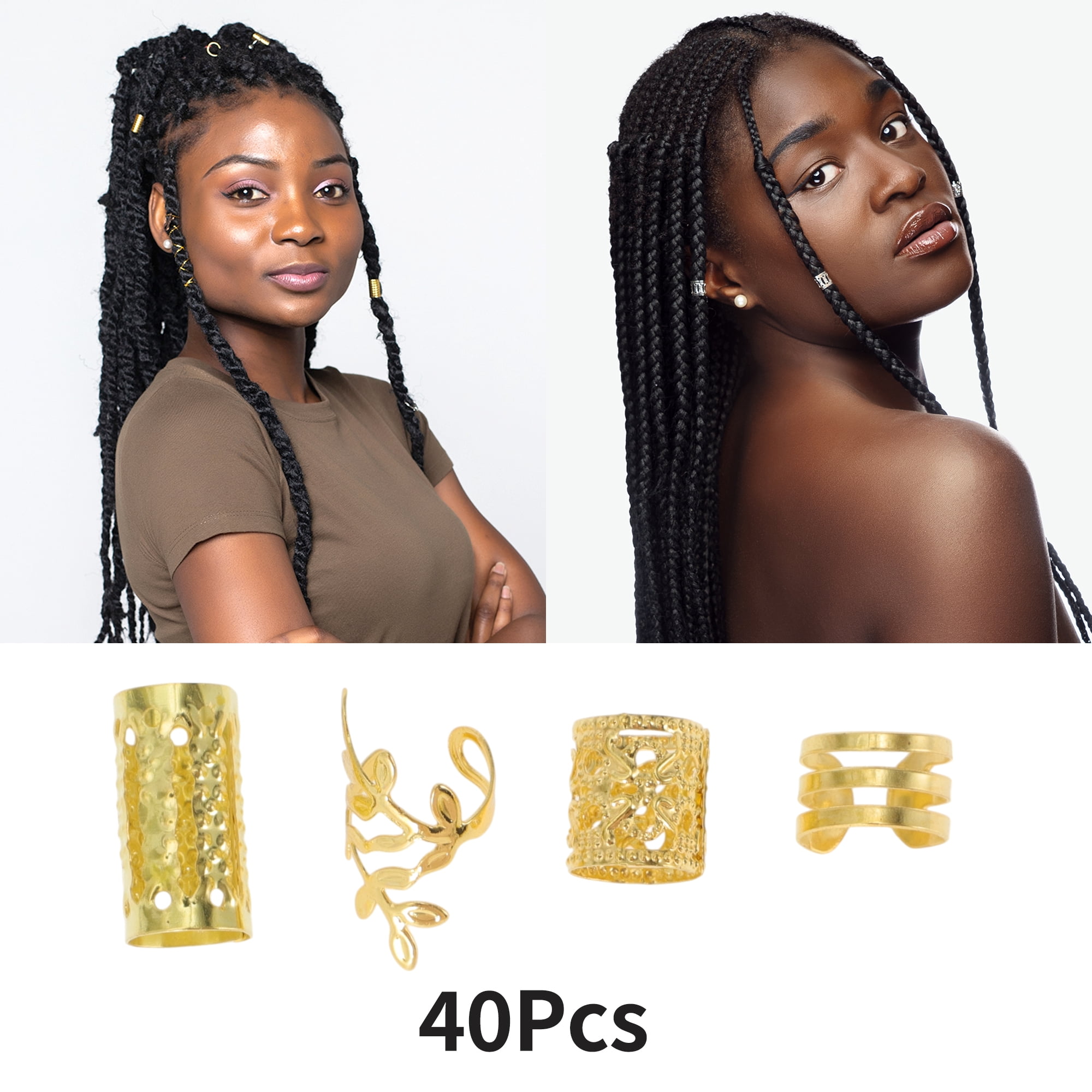 Unique Bargains Fashion Hollow Hair Cuffs Dreadlock Set Gold Tone 40