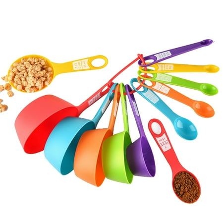 

12 Pcs Plastic Measuring Cups and Spoons Set Colored Kitchen Measure Great for Baking and (Random Color)