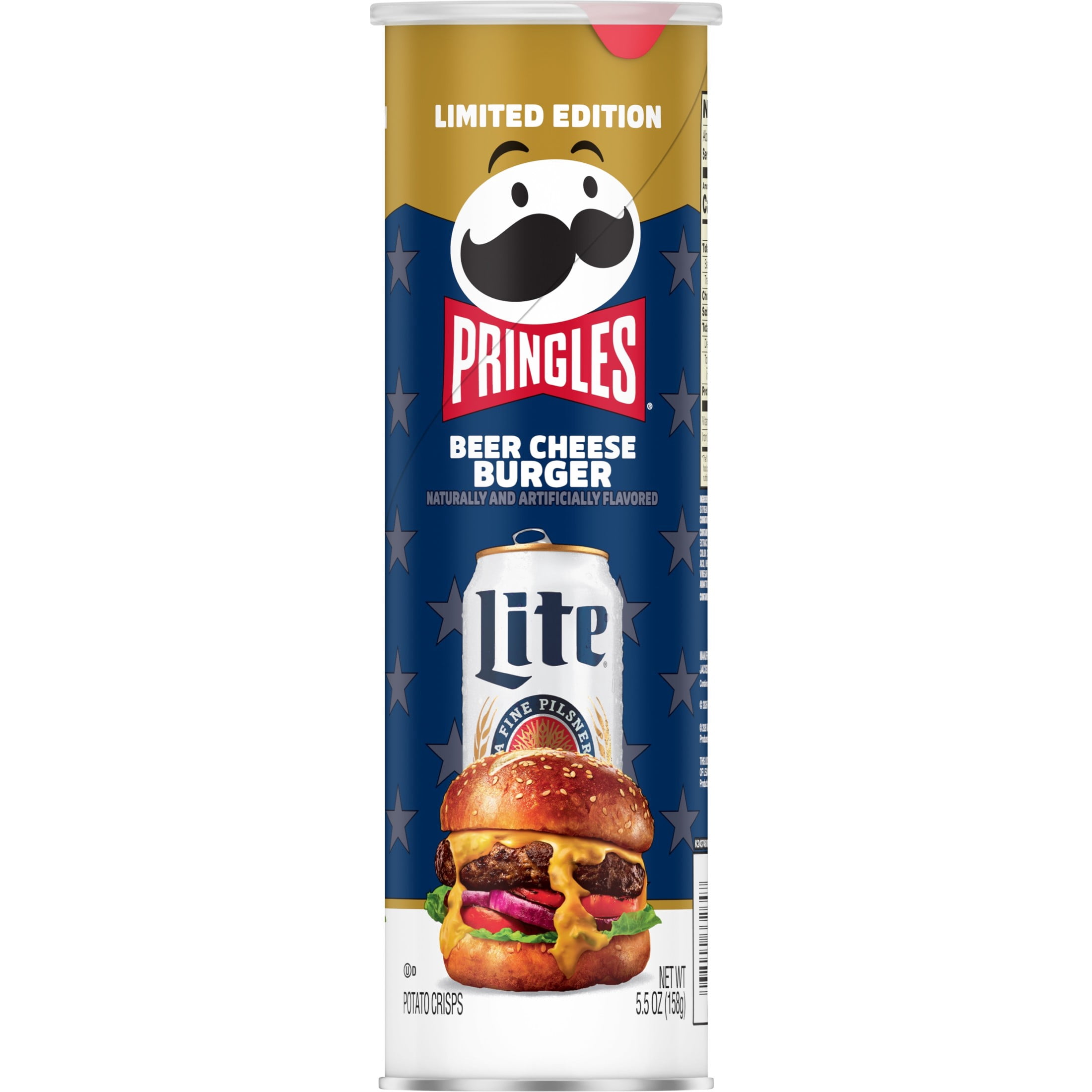 Pringles Beer Cheese Burger Potato Crisps Chips, Lunch Snacks, 5.5 oz Canister