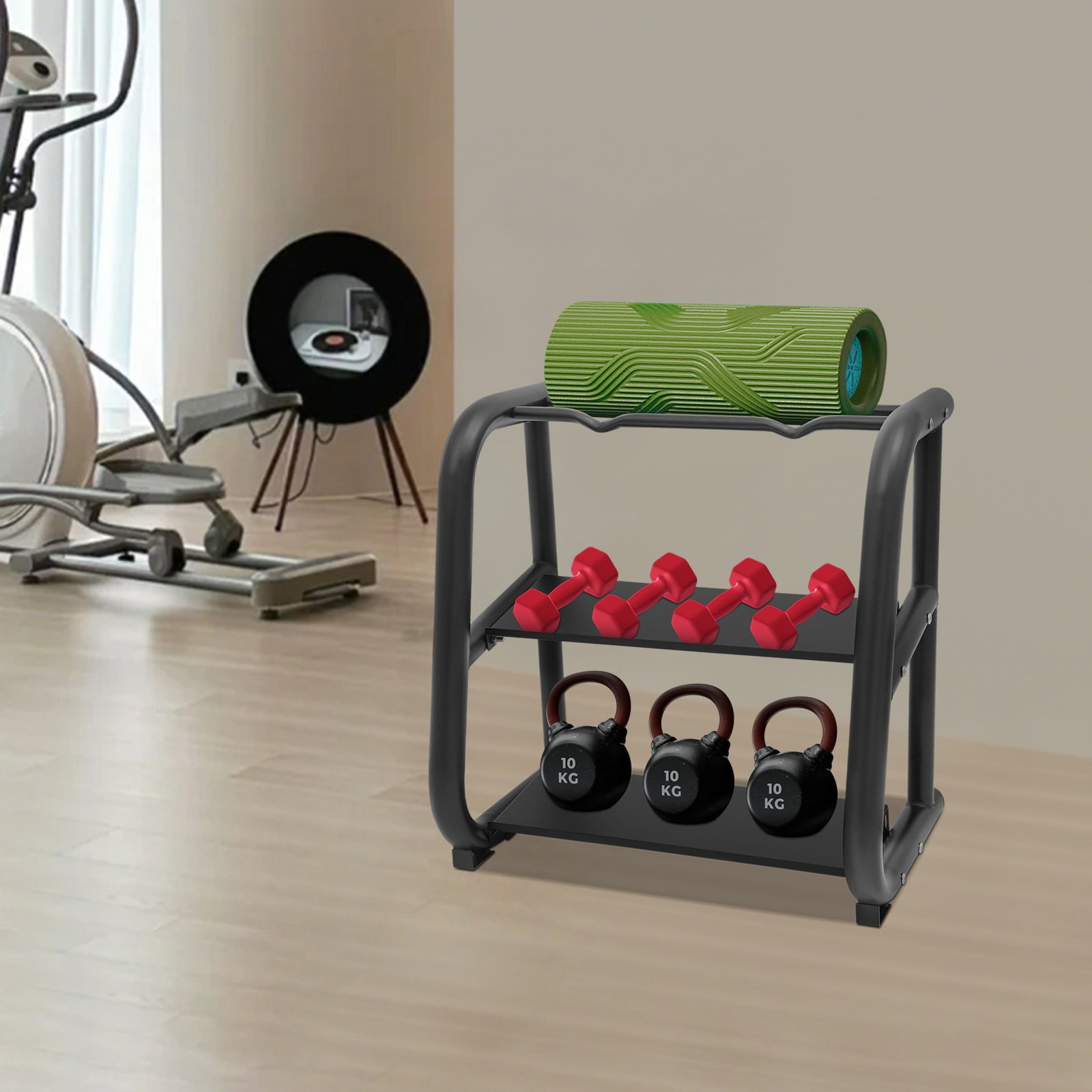 ToppiJoy 2-Tier Free Standing Dumbbells & Kettlebells Weight Stand, Multifunctional Weight Rack Fitness Equipment Storage Rack for Home & Office & Gym