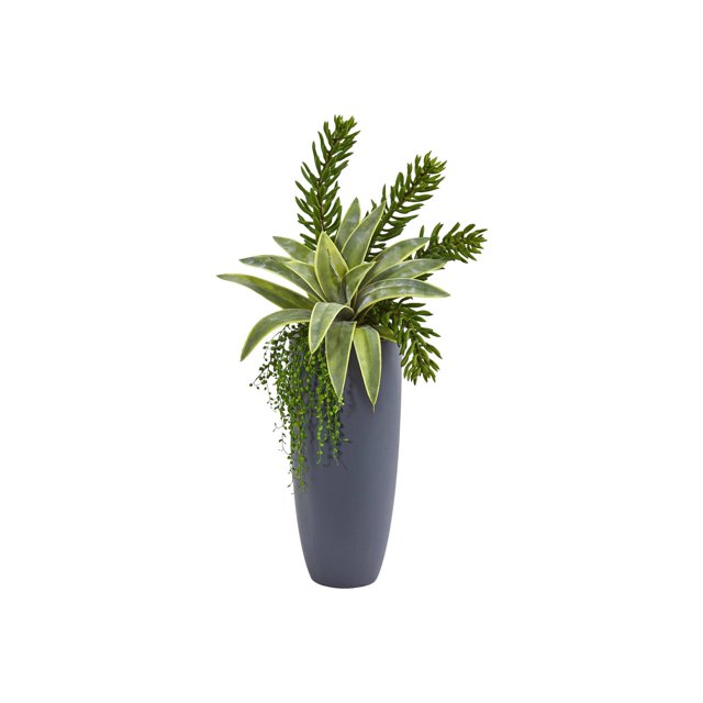Nearly Natural Sansevieria and Succulent - Artificial plant - 32.99 in - gray planter