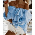 thumbnail image 1 of Blusa con volantes en capas,Blusa con hombros descubiertos para mujer, jersey con hombros descubiertos, top con volantes en capas, rendimiento de gama alta, 1 of 5