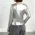 thumbnail image 4 of purcolt Womens Shiny Metallic Cropped Tops Stretchy Slim Crew Neck Long Sleeve Shirts Sparkly Glitter 80s Disco Cocktail Outfits, 4 of 8