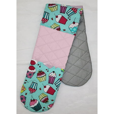 

Teal Cupcake Quilted Double Oven Mitt by Penny s Needful Things (Pink)