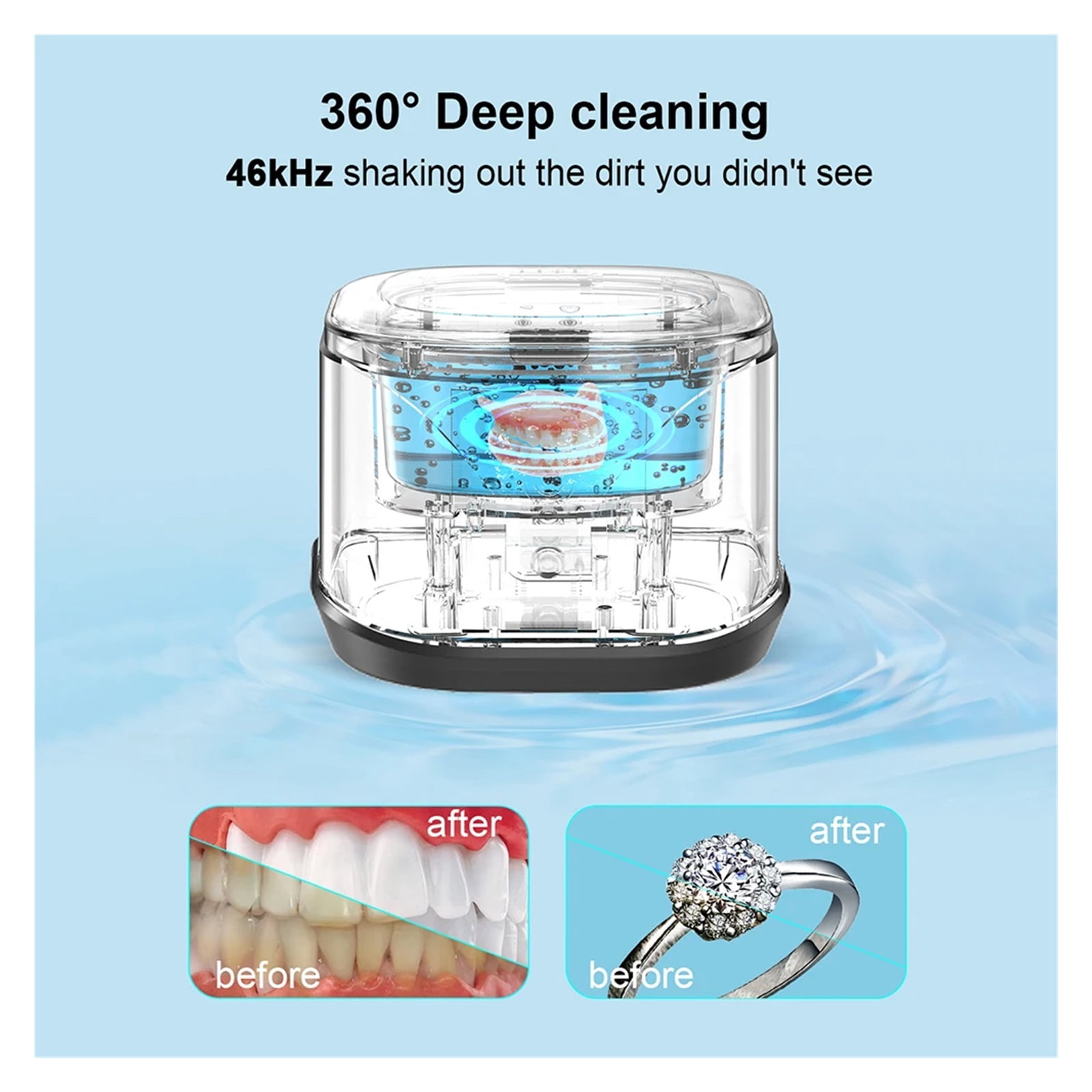 Ultrasonic Cleaner Machine 46000H Portable Ultrasonic Jewellery Cleaner for Retainer Mouth Guard Watch Ring Cleaner Bath