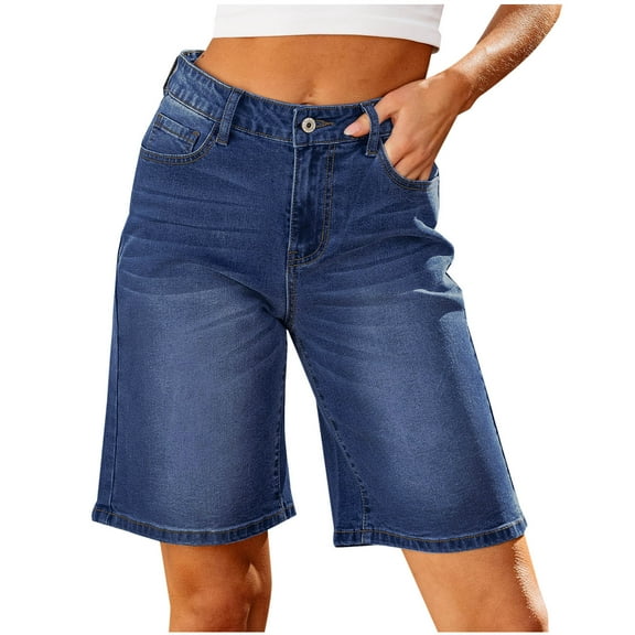 Wensltd Womens Casual High Waisted Denim Shorts Wide Leg Summer Jean Shorts with Pockets