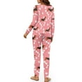 thumbnail image 3 of Yuyamidu Cute Dachshund Long Sleeve Pajamas for Women Set of 2 Dog Paw Crewneck Pj Pullover Tops and Pants Loose Fit Sleepwear Size M Soft Pj Sets, Pink, 3 of 7