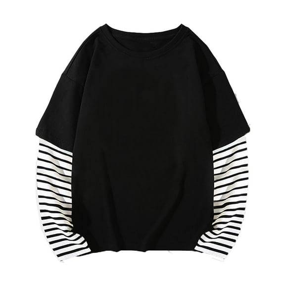 Kids Boys Shirts Stripes Long Sleeve Tees For Crewneck Cottom Boy Shirt Boys Black Shirts 6-7 Years Cute Boy Girl Clothing