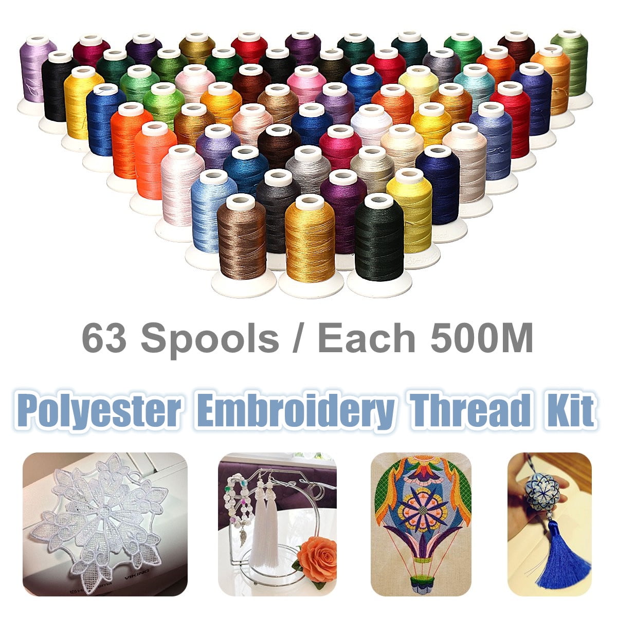 500m each 63 spools Polyester Embroidery Machine Thread Set