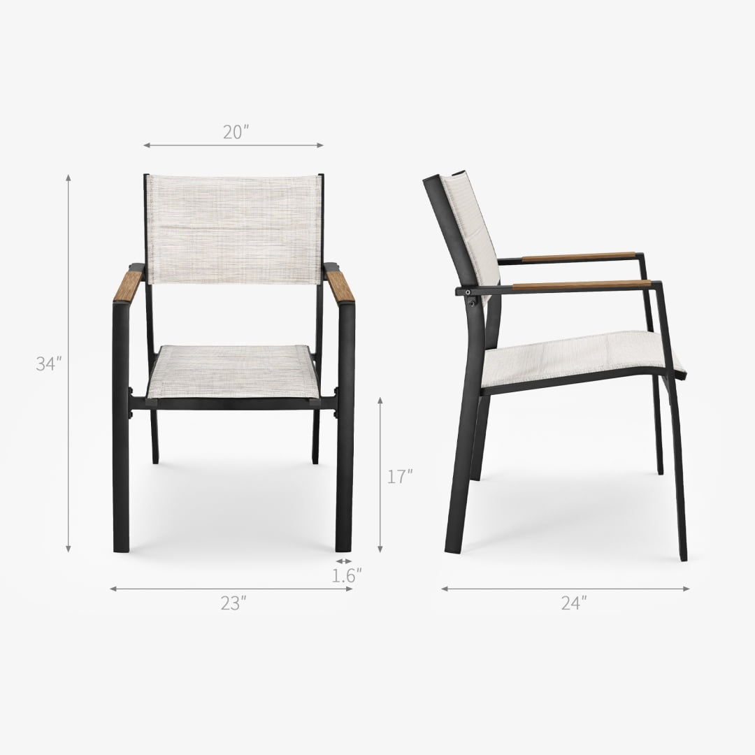 2-Piece Outdoor Patio Dining Chairs, Large Aluminum Frame Stackable Armchairs (Weight Capacity 275 lbs), Teak