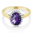 thumbnail image 2 of Gem Stone King 10K Two-Tone Gold Checkerboard Amethyst and Diamond Women Halo Engagement Ring 1.50 Ct, 2 of 5