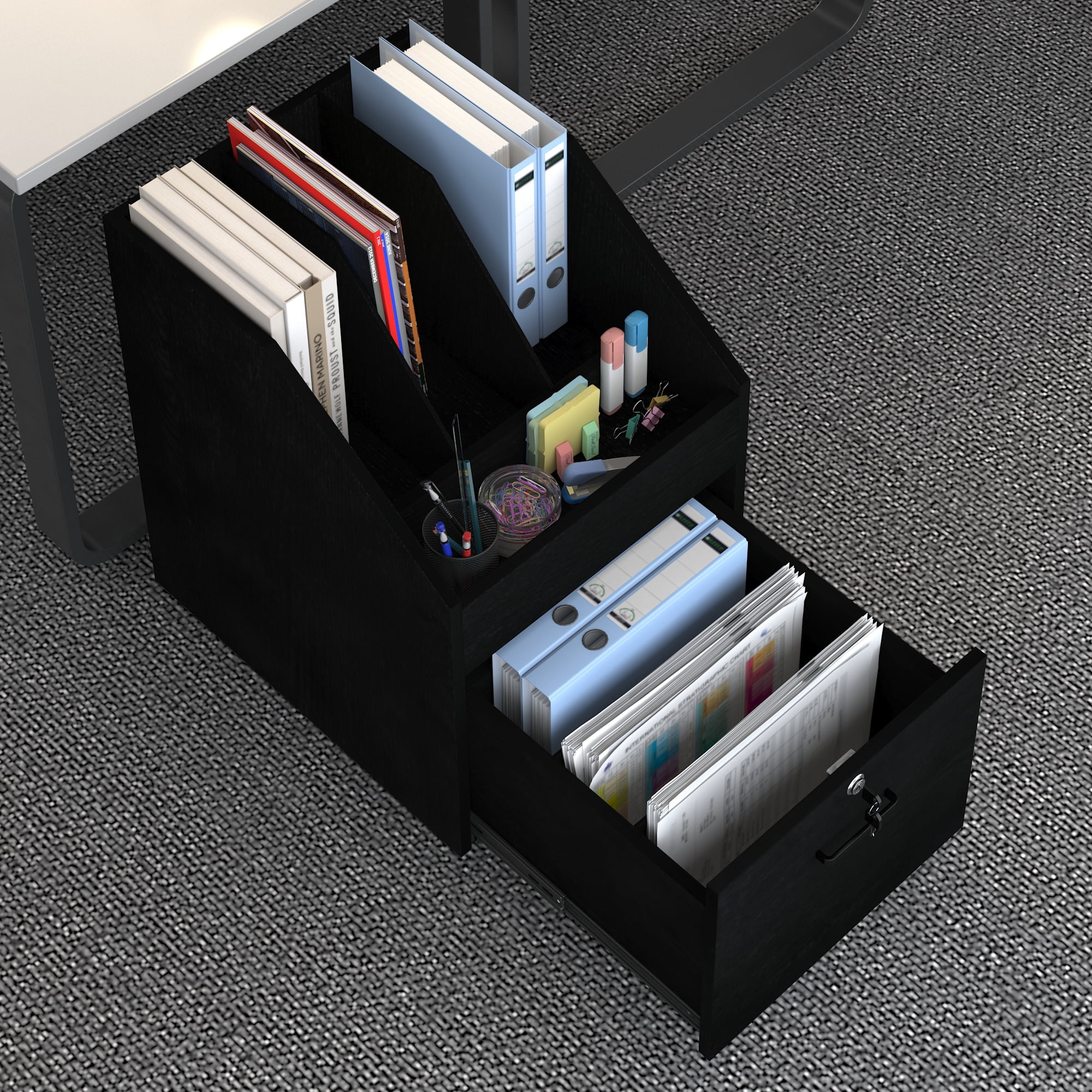 NAIYUFA Mobile File Cabinet with drawers,lock,Rolling Filing Cabinet Wood Storage Shelf for Office Study Room,Black