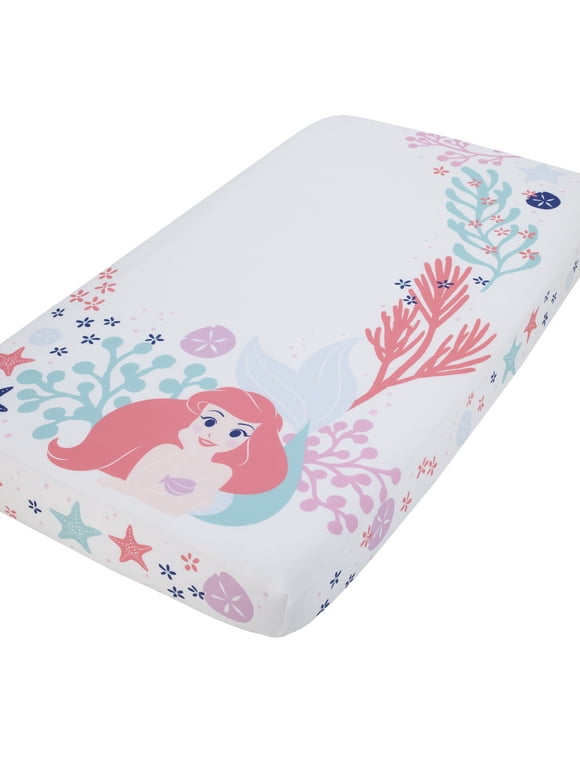 Disney The Little Mermaid Ariel - Coral, Aqua and White Photo Op Fitted Crib Sheet, Infant Girl