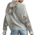 thumbnail image 2 of JUNWELL Womens Casual Trendy Cotout Lace Long Sleeve V Neck Cardigan Solid Color Casual Versatile Open Front Button Down Lightweight Knit Sweaters Tops Black L, 2 of 6