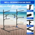 thumbnail image 4 of Heavy-Duty 3-Tier Freestanding Kayak Storage Rack – Adjustable Metal Stand for Kayaks, Canoes, SUPs & Surfboards with 4 Paddle Hooks – Garage, Dock, Indoor/Outdoor Use – Black, Three-Layer Shelf, 4 of 6